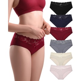 Oegho 6 Pack Cotton Bikini Womens Underwear Lace Panties Soft Stretch Breathable Low Rise S-XL