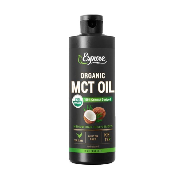 Espure Organic MCT Oil - USDA Certified -100% Pure MCTs Extracted from Certified Organic Coconuts; 8 oz