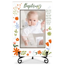 Baby Blessings Baptism Wooden Photo Frame Christian Gifts Baptism Presents for Baby from Godparents, Wooden Photo Frame with Iron Stand for Tabletop or Desktop Display (4x6" Vertical Photo) - 41