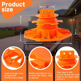 YMSZGBZG 24PACK Adjustable Deck Support Pedestal, 1-3/16'' to 2-3/4'' Height, Deck Foundation Support Base (Orange)