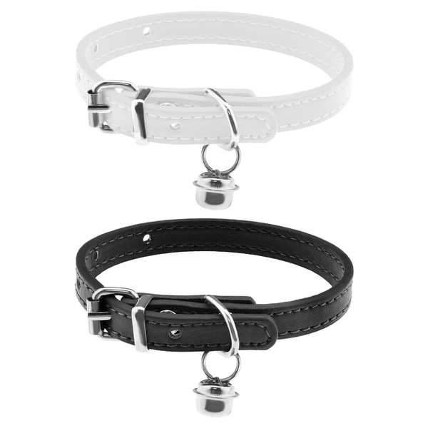 2 Pack Cat Collars with Bell PU Leather for Kittens,