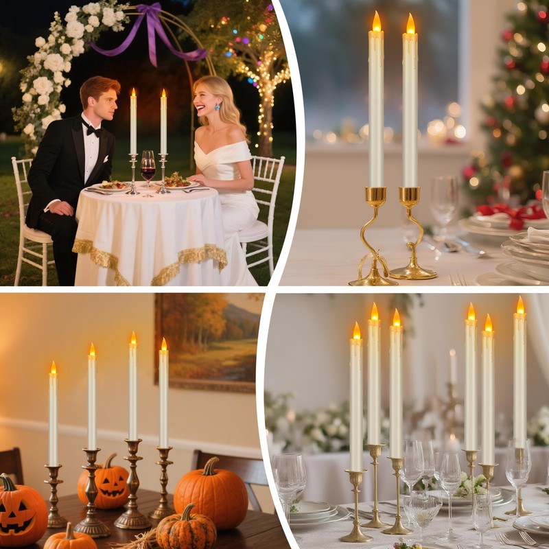 wemarry Flameless Taper Candles Realistic Flickering Flame, Battery Operated, Remote
