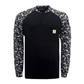 BOCOMAL FR Shirts Flame Resistant Henley Camo Two Tone 7oz Men's Fire Retardant Work Shirts