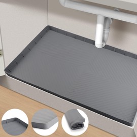 Garqitwan Tapete Impermeable para Debajo del Fregadero, Forro de Silicona para Debajo del Fregadero de 34 x 22 Pulgadas, para Cocina y Baño, Protector de Estante (Gris, 27.6 x 22 pulgadas)