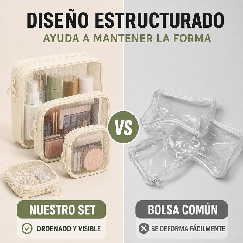 Set de 4 Bolsas de Maquillaje de Malla para Viaje,