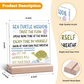 Sea Turtle Acrylic Plaque Ocean Gifts for Turtle Lovers Inspirational Clear Desk Decorative Birthday Gift for Friend Women Daughter Ocean Lover Acrylic Plaque with Wooden Stand Office Decor
