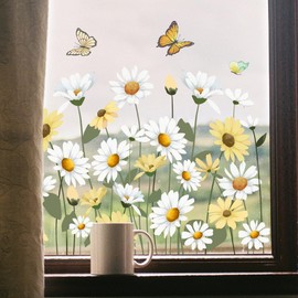 LOONELO Spring Summer Window Stickers, Daisy Floral Butterfly Window Clings, Double-Sided Seasonal Nature-Inspired Flower Glass Door Window Decals for Bedroom Living Room TV Office Home Decorations