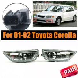 RockStone Pair of Fog Driving Lamp Light For 01 02 Toyota Corolla, Glass Lens ABS Housing