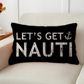 ULOVE LOVE YOURSELF Costal Beach Throw Pillow Cover Let’s Get Nauti Anchor House Decor Cushion Covers Nautical Summer Decorative Lumbar Pillowcases 12x20 inch(Black)