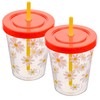 (2) Daisy Spring Tumblers with Orange Lid Yellow Straw, 15oz