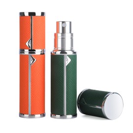 2pcs Travel Perfume Bottle Refillable, Cologne Travel Size Atomizer Bottle,Refill Perfume Dispenser Container,Mini Spray Pump Scent Case For Men And Women, 5ml (Dark Green & Orange)