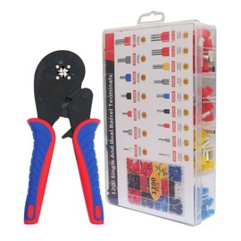 Fidioto 1200pcs Dual Barrel Ferrules Terminal Set with Ferrule Crimping Tool Kit,16-4 Crimping Plier AWG 28-5(0.08-16mm²) Self-Adjustable Ratchet Wire Crimping Tool for Wire Terminals Cables etc.