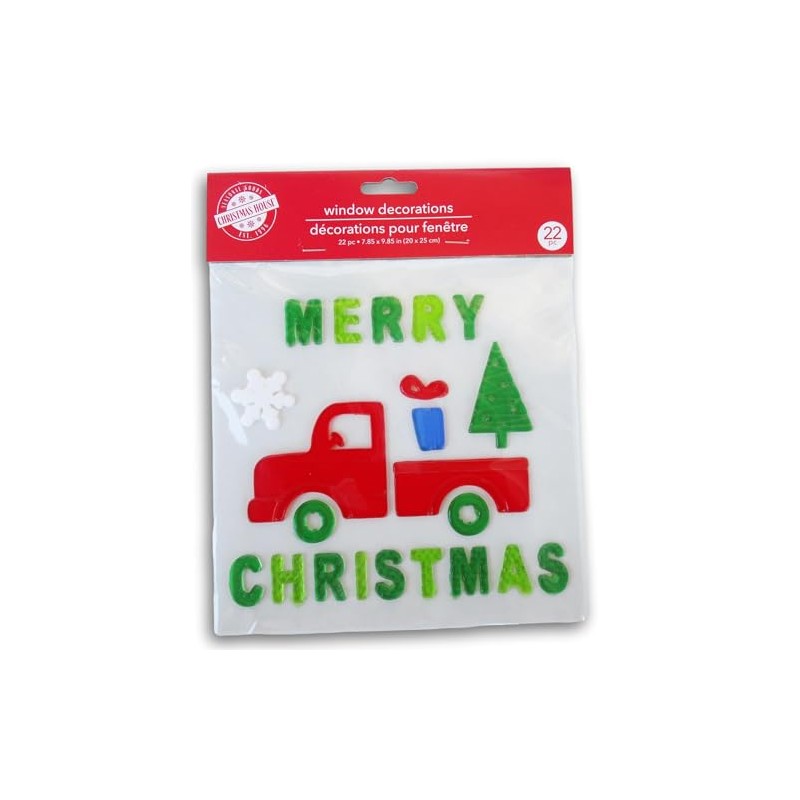 Christmas Winter Gel Window Clings - Merry Christmas Truck -