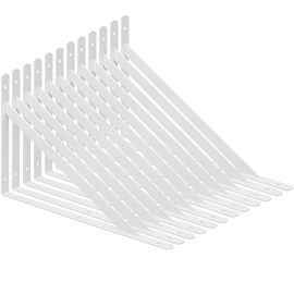 Acrux7 12 Pack L10" x H 6" White Heavy Duty Shelf Brackets with Screws - Metal L Bracket 90 Degree Metal Shelf Support - 90 Degree Triangle Metal Supports for DIY Floating Shelf