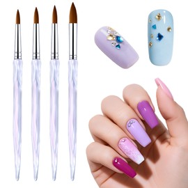 4Pcs Acrylic Nail Brush Set, Size 8/10/12/16, Professional for Powder Application, Nail Extension, Perfect for Nail Extension for Beginner & Professional