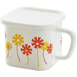 Tamahashi ADR-31 Storage Container, Square Pot, Enamel, 55.1 fl oz (1,450 ml), Compatible with Induction and Gas Fire, Made in Japan, Aderia Retro White, Alice