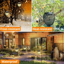 ZKLiLi Solar Lanterns Outdoor, IP55 Waterproof 2Pack Hanging Solar Garden Lights Christmas Outdoor Decoration Lights, Upgraded Hanging Tree Lantern Retro Design for Garden Yard Patio Pathway (Black)