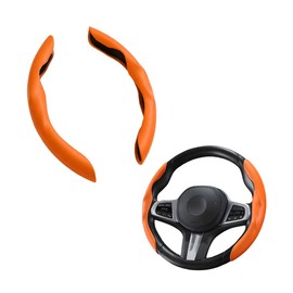 Car Steering Wheel Cover, 2PCS Suede Leather Split Anti-Skid Clip on Vehicle Steering Wheel Protector, Automotive Interior Protective Accessores, Universal for SUV RV Truck (Orange)