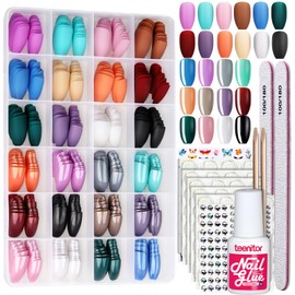 Teenitor Teenitor 24 Pack 576 PCS Press On Nails Medium Length Coffin Glue On Nails, Coffin Shape Press On Nails Set, 12 Colors Coffin Matte Press On Nails, 12 Colors Glossy Press On Coffin Nail