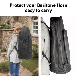 Black Padded Baritone Horn Gig Bag - Heavy-Duty Oxford Carrying Case with Adjustable Shoulder Strap, Hand Carry Handle & Accessory Pocket - For Baritone Horn Accessories - 28.4 x 15.8 x 13 Inches