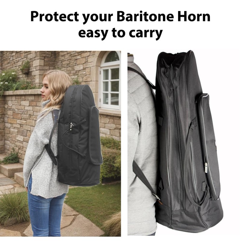 Black Padded Baritone Horn Gig Bag - Heavy-Duty Oxford Carrying