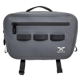 Xelfly Waterproof Fishing Waist Bag with Rod Holder, Padded Waist Straps & Gear Loops - Submersible Zipper, Rugged Top Handle, Adjustable Attachments (Gray)