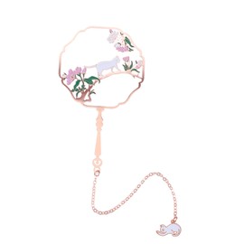 KICHOUSE 1pc Chinese Style Metal Bookmark Round Fan Bookmarker for Scrapbook Notebook Calendar Textbook Magazine Newspaper Brass Stationery Compact