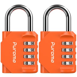 Puroma 2 Pack Combination Lock 4 Digit Locker Lock Outdoor Waterproof Padlock for School Gym Locker, Sports Locker, Fence, Toolbox, Gate, Case, Hasp Storage (Orange)