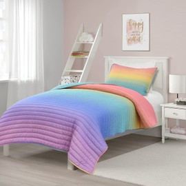 Lush Decor Rainbow Ombre Quilt Rainbow/Turquoise 2Pc Set Twin/Twinxl