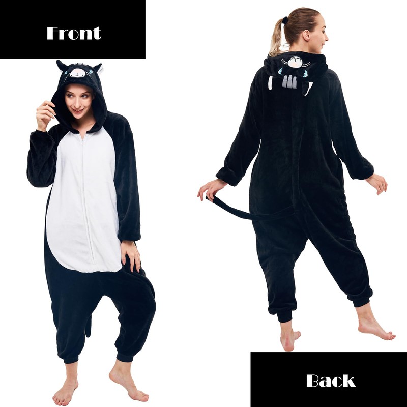 NEWCOSPLAY Unisex Adult Black Cat Onesie Pajamas Animal One Piece