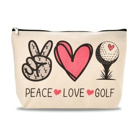 Peace Love Golf Makeup Bag for Women Golfer Heart Travel Bags for Golf Player Coach Golf Accessories for Girls Golfer Birthday Graduation Gifts for Women Cosmetic Toiletry Bag Gift for Woman Golfers