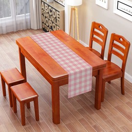 Nepnuser Linen Pink and White Buffalo Check Plaid Table Runner Gingham for Pink Farm Birthday Party Easter Home Decorations (13" x 36")