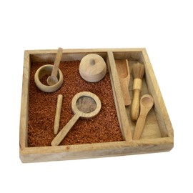 KOOKAROO Sensory Play Bin - 9 Montessori Sensory Bin Tools + 1 Sensory Box - Sensory Table Toys - Waldorf Toys - Sand Tray - Wooden Scoops for Toddlers 3-4