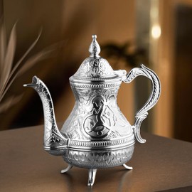 Alisveristime Decorative Zamac Pitcher - Elegant Ornamental Teapot for Home Decor (Gold & Silver) (Silver, Medium)