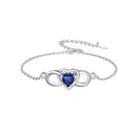 Custom4U Love Heart Infinity Bracelets for Women 925 Silver Anklets CZ Birthstone Charm Link Bracelet Jewelry Gifts for Mom Wife Her