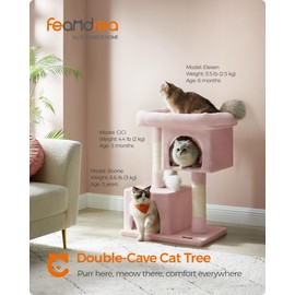 Feandrea Cat Tree, 33.1-Inch Cat Tower, L, Cat Condo for Large Cats up to 16 lb, Large Cat Perch, 2 Cat Caves, Scratching Post, Jelly Pink UPCT061P01