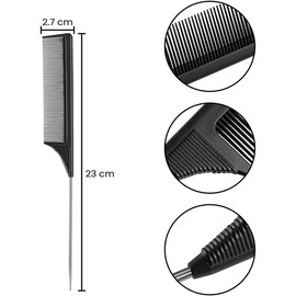 Punta Belleza I Peine de Cola Profesional de Fibra de Carbono Antiestático y Resistente al Calor Ideal para Alisar, Texturizar y Aplicar Tinte Uso en Peluquería, Barbería y en Casa Color Negro Unisex
