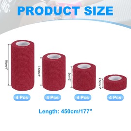 PATIKIL 1"/2"/3"/4" Self Adhesive Bandage Wrap, 16 Pcs 5 Yard Elastic Self Breathable Self Adherent Wrap Tape for Stretch Athletic Sports Wrist Ankle Outdoor Tape, Dark Red