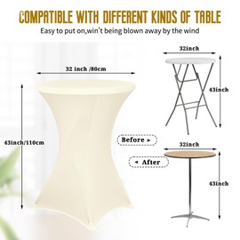 4 Pack Spandex Cocktail Table Covers 32"x43" Stretch Square Corners Tablecloth Fitted High Top Table Stretch Cocktail Round Table Cover for Bar Wedding Cocktail Party Banquet Table(Hunter Green)