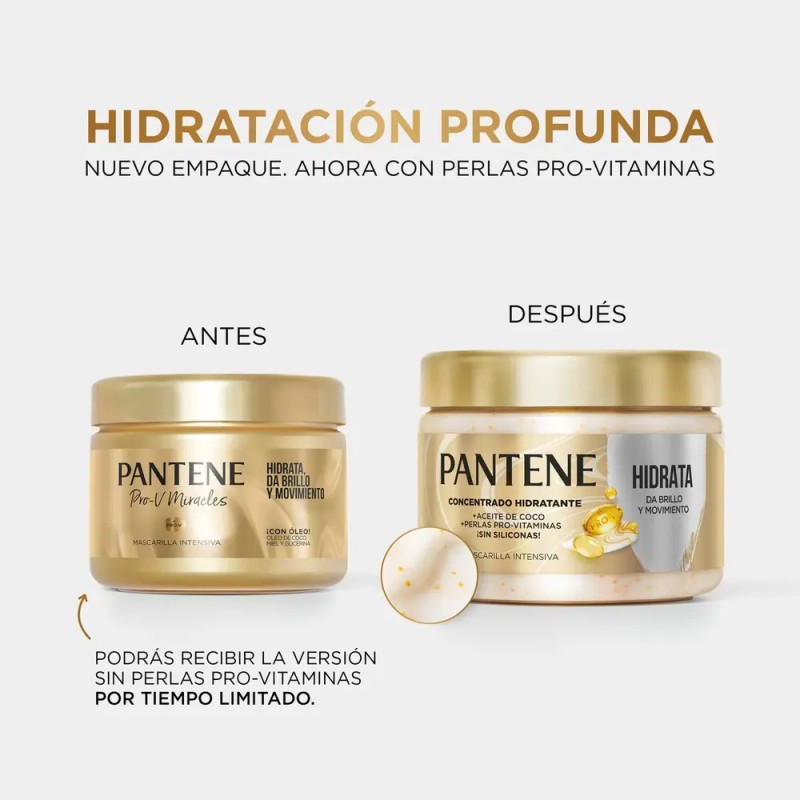 Mascarilla para cabello Pantene Hidrata, da Brillo y Movimiento con