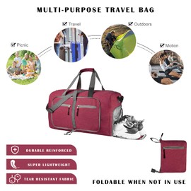 Dimayar 65L Travel Duffle Bag - Foldable Duffel Bag with Shoes Compartment - Overnight Bags Waterproof & Tear Resistant(65L)