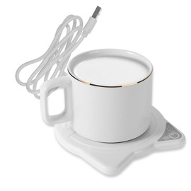 POOST Calentador de Taza, 55° termostato Mantener el Posavasos de Acero Inoxidable, con Tazas de cerámica, Leche Caliente, Calentador de Tazas para Cafe, Adecuado para la Oficina y el hogar