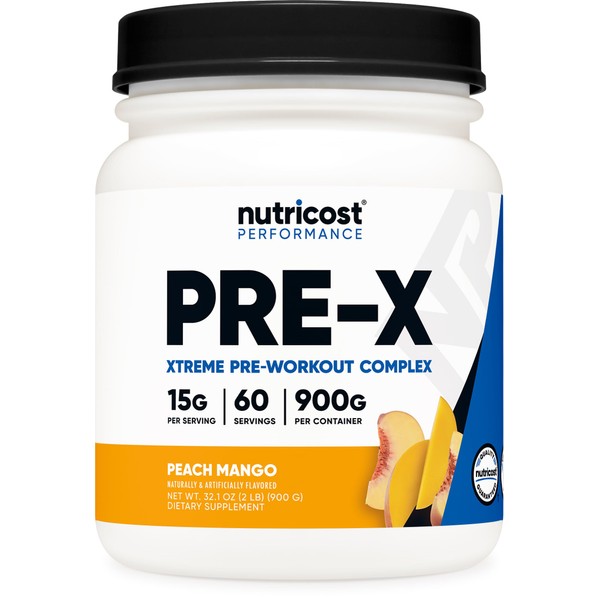 Nutricost Pre-X Xtreme PreWorkout Powder Complex, Peach Mango, 60 Servings, Vegetarian, Non-GMO and Gluten Free