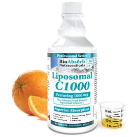 Bio Absorb Nutraceuticals Liposomal Vitamin C 1000mg. 250ml. 50 Servings of Liquid Vitamin C. Non GMO. Soy-Free. Vegan. Natural Orange Flavour.