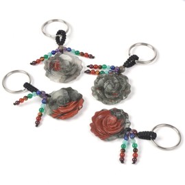 Natural Amethyst Gemstone Flower 7 Chakra Reiki Tassel Healing Keychain Bag Charm Pendant 3.1 Inches