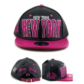 E-Flag New Leader New York Stacked Leather Black Pink Era Strapback Hat Cap