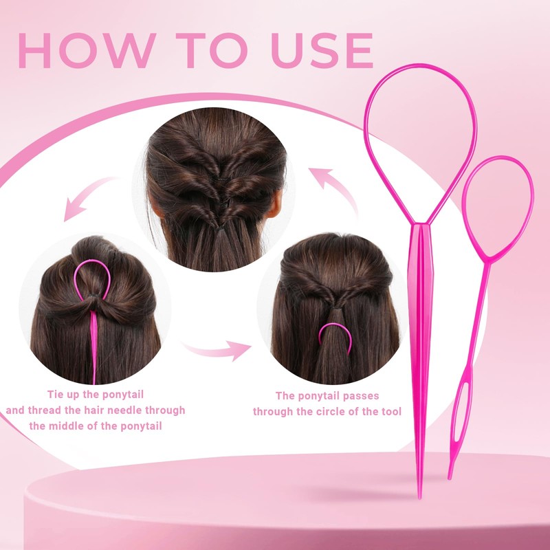 Wosyoodo Topsy Tail Hair Tool, Pink Hair Loop Pull Through