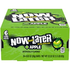 Now & Later Original Taffy Chews Candy, Apple, 0.93 Ounce Bar, Pack of 24