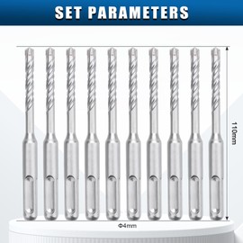 hsawbit 10PCS Masonry Drill Bits Set with SDS Plus Shank, 4mm x 110mm Hammer Drill Masonry Drills Tungsten Carbide Tip for Concrete, Brick, Cement Walls, Stone