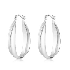 Sterling Silver Hoops Earrings For Women S925 Sterling Silver Big Oval Hoop Earrings Silver Chunky Hoop Earrings Teardrop Earrings Hypoallergenic Sterling Silver Thick Hoop Earrings For Women 40mm